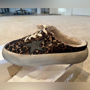 Golden Goose Space-Star Sabot Shoes: Leopard print with shearling lining
